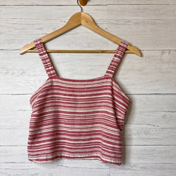 BP Top Womens Size XS Dark Pink & White Striped Linen Blend Tank Summer Flirty - Picture 4 of 12